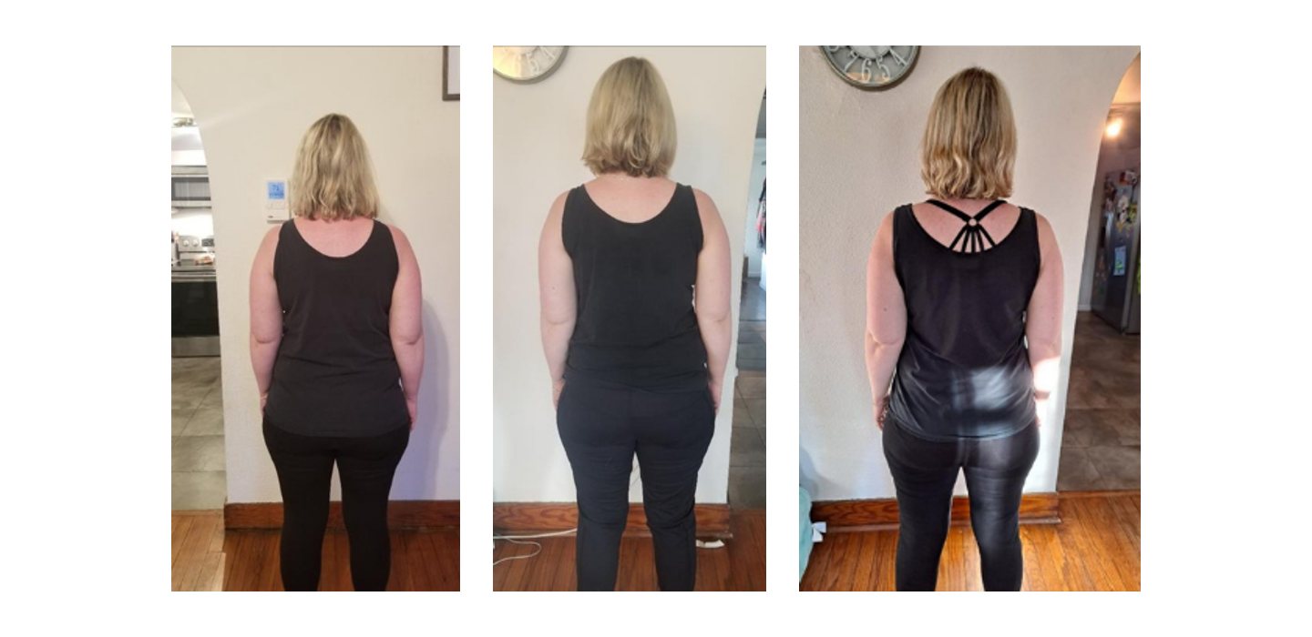 Three back view online training progress photographs