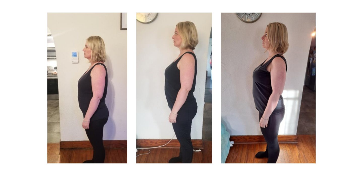 Three side-view online training progress photographs